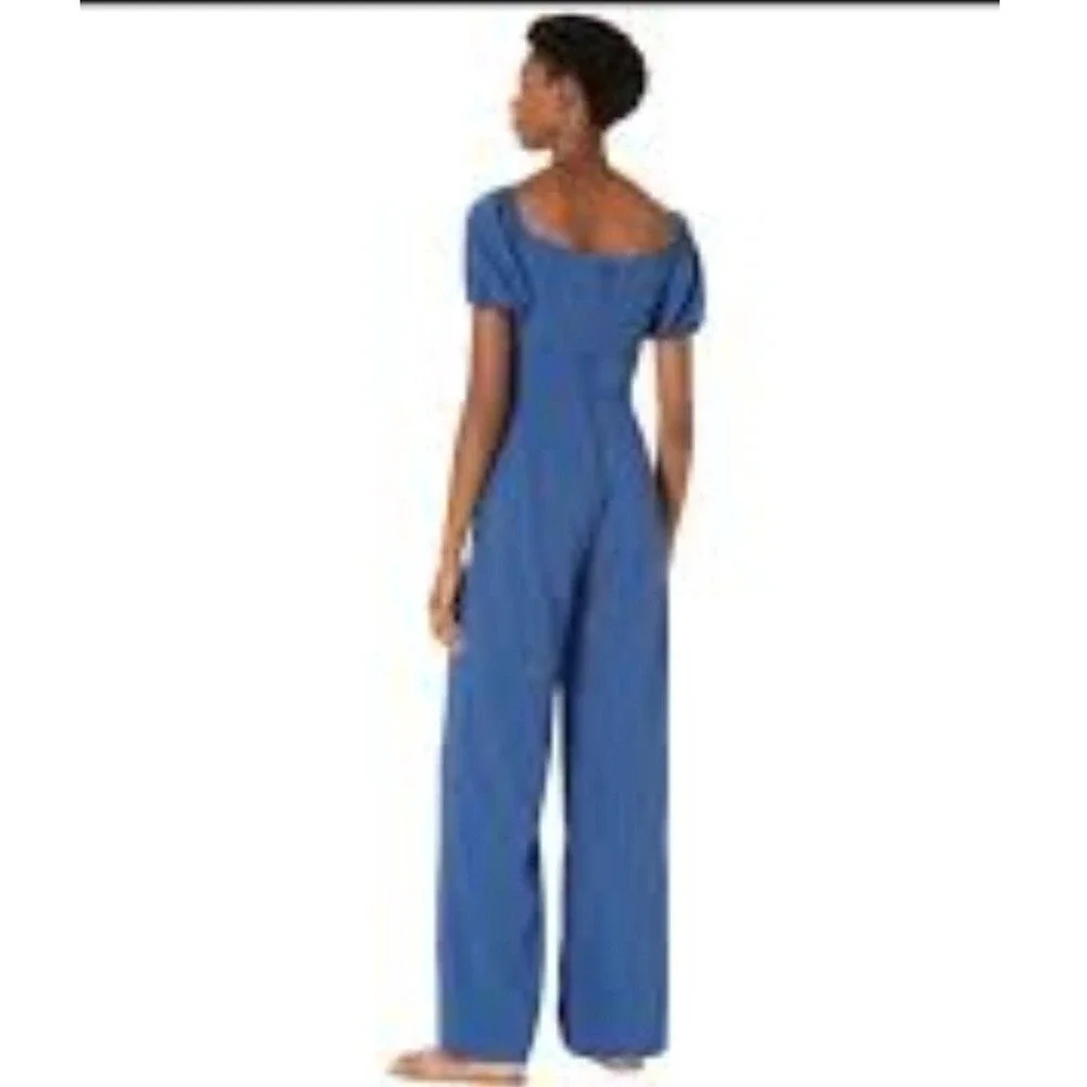 Lilly Pulitzer Jumpsuit Women 6 NWT Navy Blue Jada Puff Sleeve Wide Leg